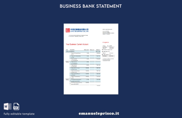 stile verificato Estratto conto della società bancaria Citic Securities Modello 